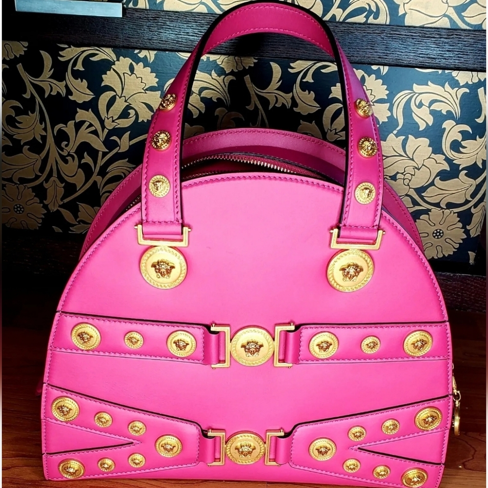 New Versace Womens Bright Pink Leather Tribute Medallion Handbag Shoulder Bag - Picture 13 of 16